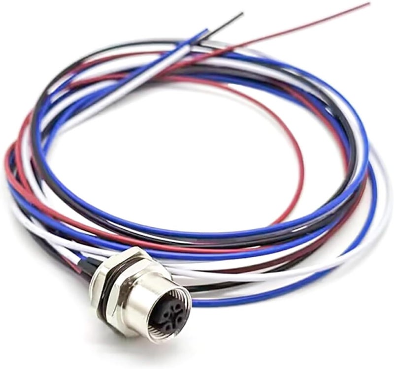 Elecbee M12 Connector 4Pin Female Bulkhead A Coded Aviation Socket Waterproof Straight Non-shield Panel Mount Receptacle with Wires 1M（3.28ft） AWG22 Power Connection Wireable Cable Industrial Round Connectors - Image 1